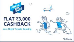 Flat Rs.3000 Cashback On 4 Flight Tickets Booking