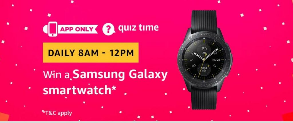 (Answer Added) Amazon Quiz Time Daily - Today Amazon Quiz Answers & Win a Samsung Galaxy SmartWatch