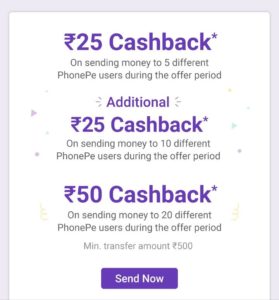 Phonepe App- Get Rs.100 Cashback On Money Transfer 