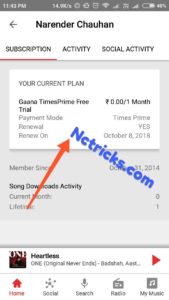 Free Gaana+ Subscription - Get 1 Month Gaana Plus Trial From TimesPrime