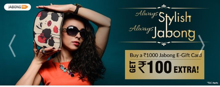 Woohoo - Get Rs.100 extra on Rs.1000 Jabong E-Gift Cards