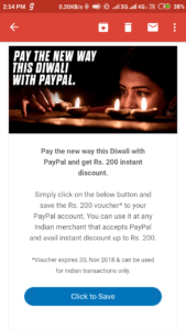 Paypal Diwali Gift -Check Your Email To Get 200 Rs voucher for free(SPECIFIC USERS)