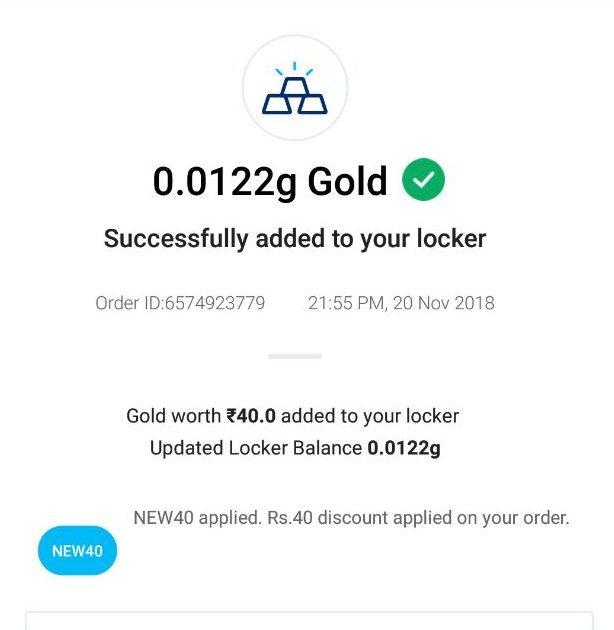 Proof Added (Gold Loot) Paytm - Get Rs.40 Gold Free For First Ever Gold Purchase