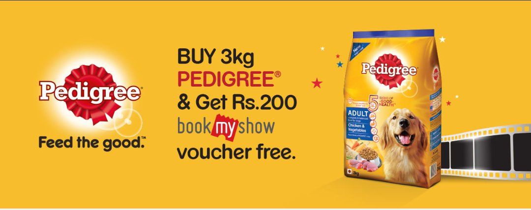 Buy 3 Kg Pedigree & Get Rs.200 Bookmyshow Voucher Free