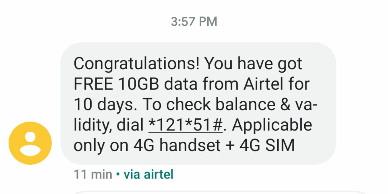 (Proof Added) Airtel Free 4G Data Offer - Get Free 10GB Data (Selected Users)