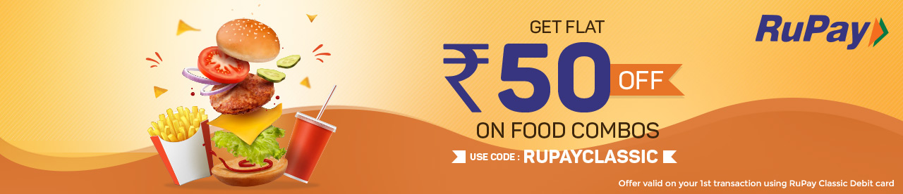 Get Flat Rs 50 off on Food Combos on your 1st Transcation on BookMyShow Using RuPay Classic Debit Card