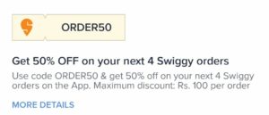 Swiggy Free Food Worth Rs.120 (New/old user)