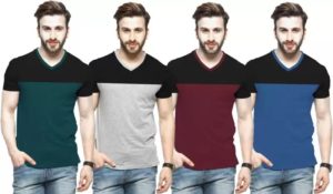 Color block Men V-neck Multicolor T-Shirt  (Pack of 4) @387 (MRP 2499)