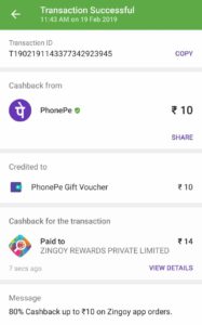 Phonepe - 80% Cashback Up to ₹10 on Zingoy Android App Orders