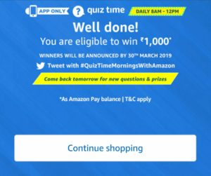 Amazon Quiz Time Daily - Today Answer of Amazon Quiz 22 February 2019