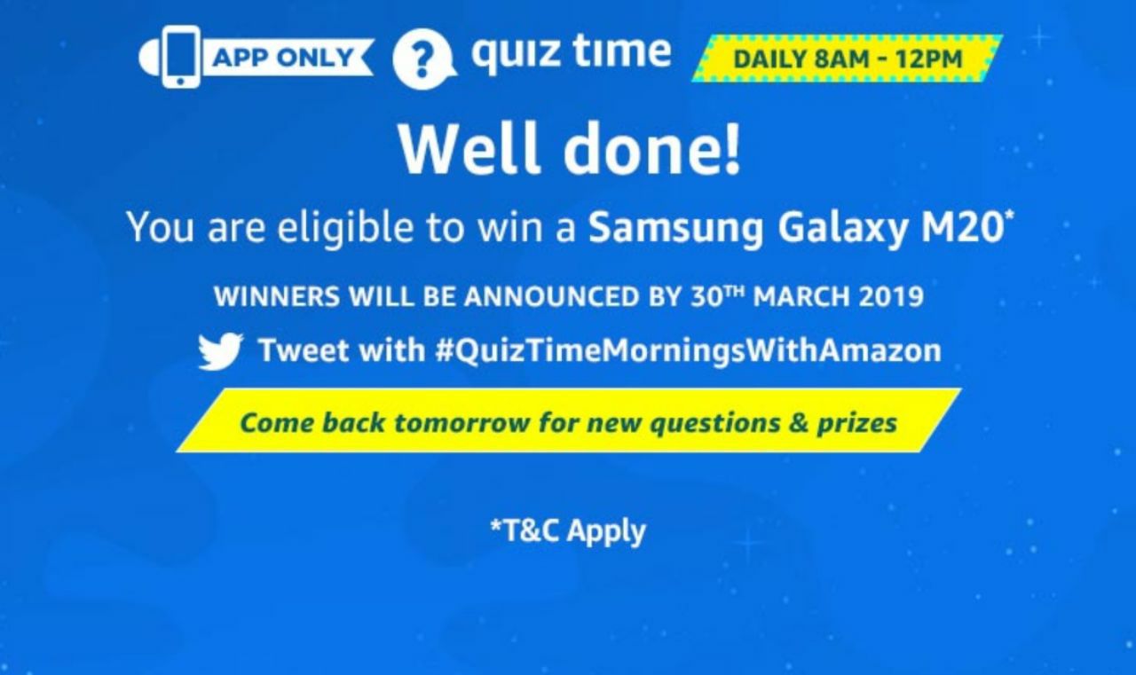 Amazon Quiz Time Daily - Today Amazon Quiz Answers Of Samsung Galaxy M20