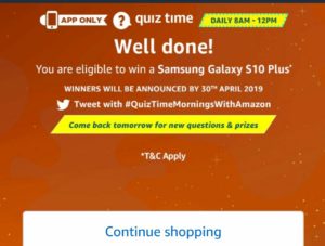 Today Amazon Quiz Answer - Amazon Quiz Time Daily 10th march 2019 Amazon Quiz