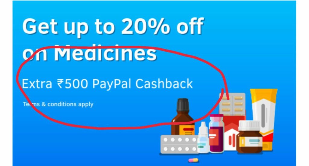 1mg today offers - Get 50% cashback up to Rs.500 when you pay via PayPal account
