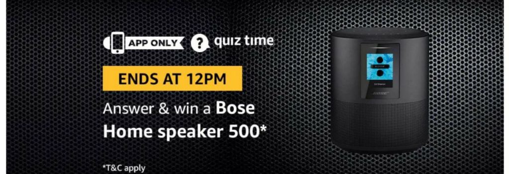 (Answer Added) Amazon Quiz Time Daily - Today Amazon Quiz Answers (30 March) & Win a Bose Home Speaker 500