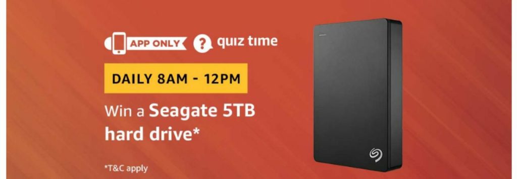 (Answer Added) Amazon Quiz Time Daily - Today Amazon Quiz Answers (1 April) & Win a Seagate 5TB hard drive 