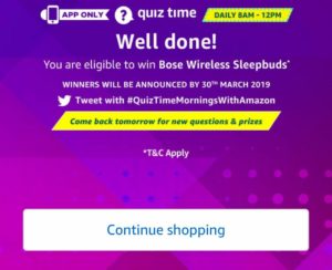Amazon Quiz Time Daily - Today Amazon Quiz Answers 2nd march 2019 Quiz