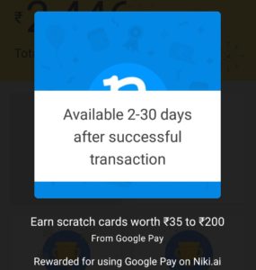 Niki App Recharge Offer - Get Scratch Card Worth Rs.35 to Rs.200 when Spend Rs.200 via Google Pay