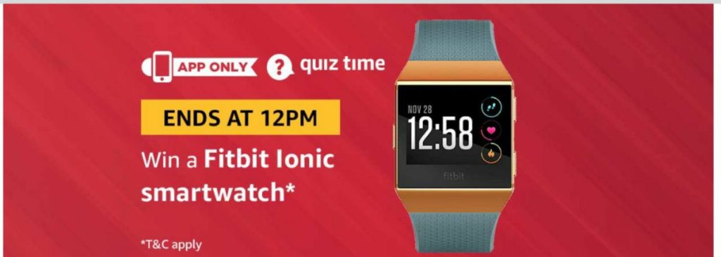 (Answer Added) Amazon Quiz Time Daily - Today Amazon Quiz Answers (2 April) & Win a Fitbit Lonic Smartwatch