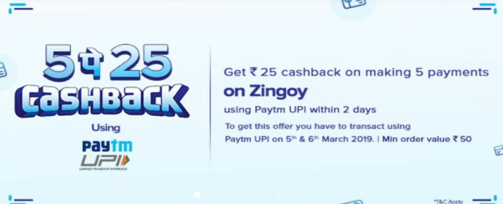 Get Rs.25 Cashback of Making 5 Payments on Zingoy