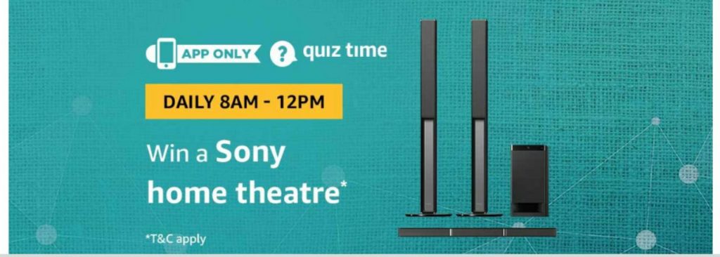 (Answer Added) Amazon Quiz Time Daily - Today Amazon Quiz Answers (6 April) & Win a Sony Home Theatre