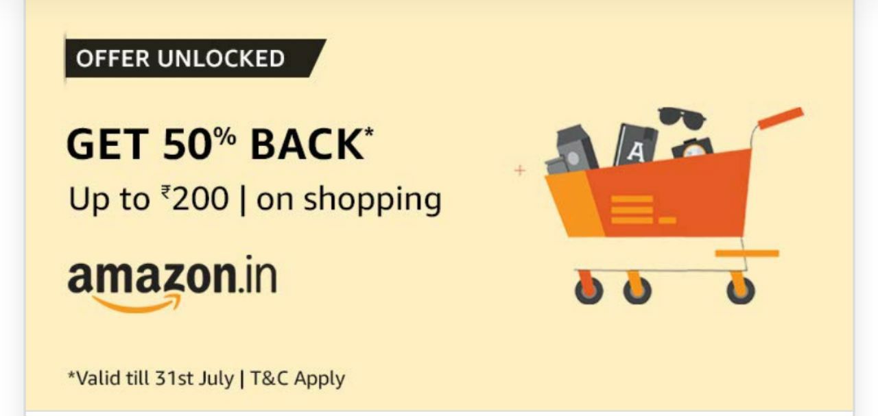 Amazon - Get 50% Cashback Upto Rs.200 on Shopping | New User