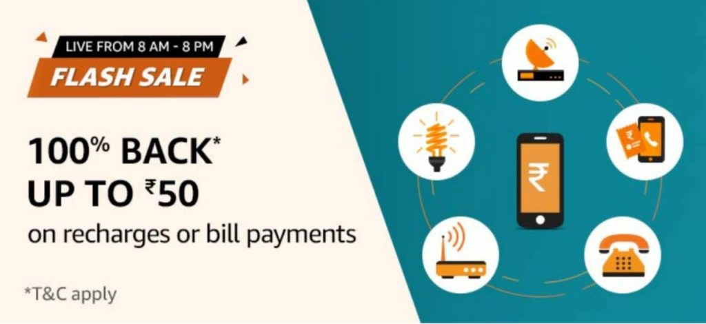 Amazon Recharge Flash Sale - Free Recharge of Rs.100 (Account Specific)